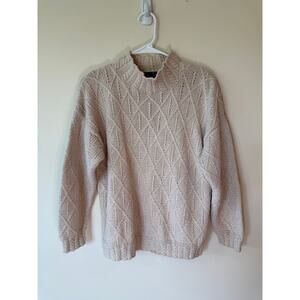 Vintage Hunt Club Sweater Size Large Cream Cotton Fisherman Knit Crewneck